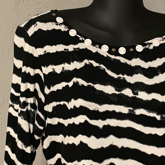 Small Ruby Road black white ballet neck striped printed tie dyed blouse dress - Picture 6 of 14
